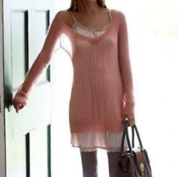 Anthropologie Charlie & Robin Savusavu Pink Mohair V Neck Tunic Sweater M - Picture 1 of 8